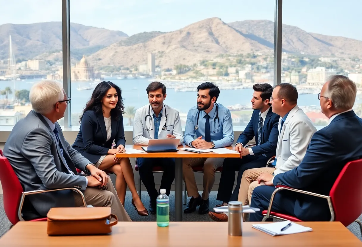 Group of healthcare professionals discussing in a meeting