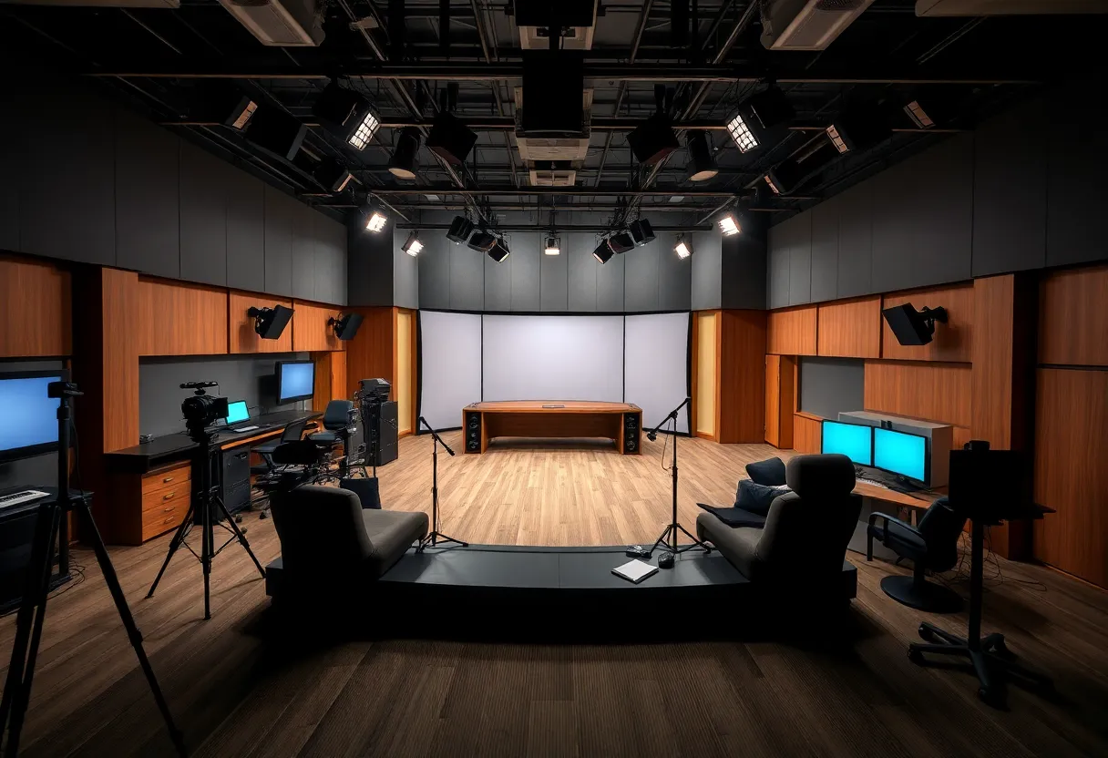 An empty broadcasting studio representing funding cuts