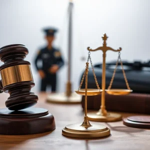 Illustration of symbols of justice and community engagement.