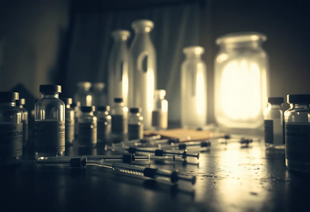 Vials and syringes depicting the dangers of drug addiction