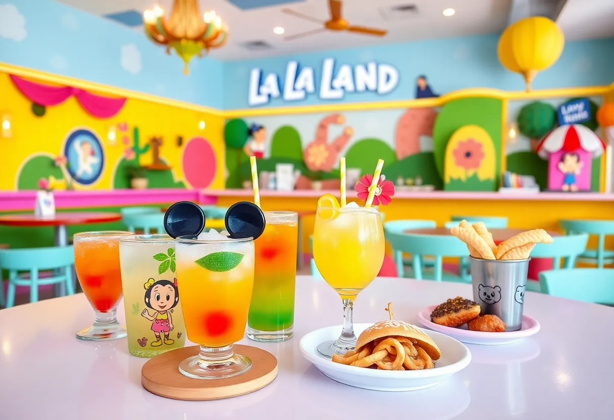 Kids menu at La La Land Kind Café featuring Disney characters