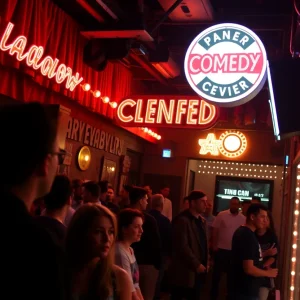 Vibrant atmosphere of a late-night comedy club in Los Angeles