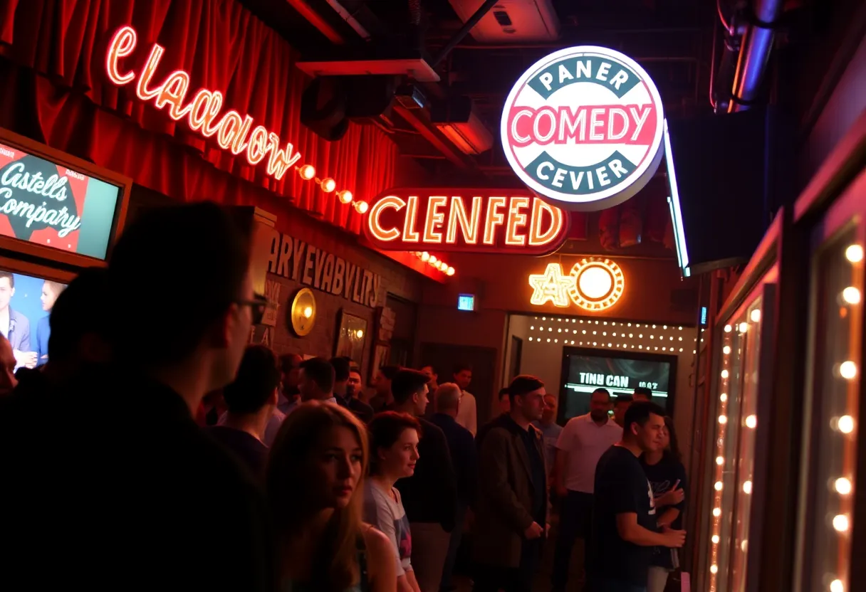 Vibrant atmosphere of a late-night comedy club in Los Angeles