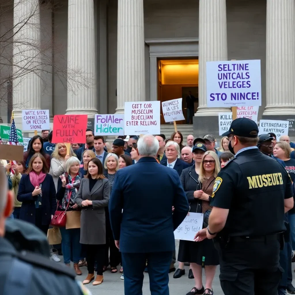 Lawmakers and federal agents outside a press conference venue