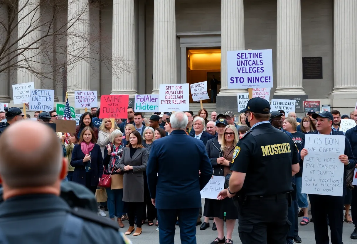 Lawmakers and federal agents outside a press conference venue