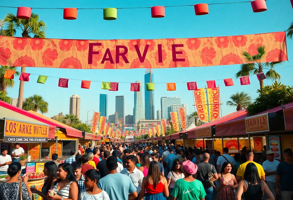 Crowd enjoying a cultural festival in Los Angeles with food and music.