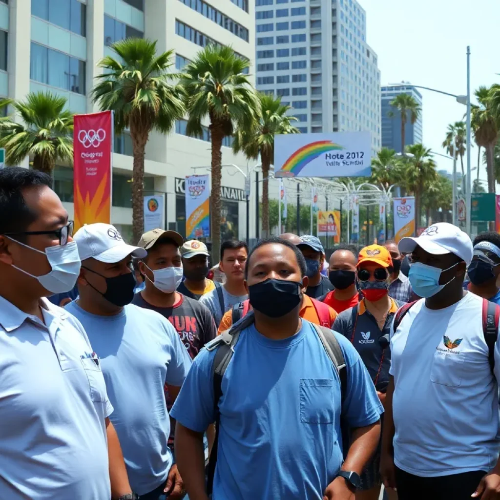Press conference held by Los Angeles hotel workers union.