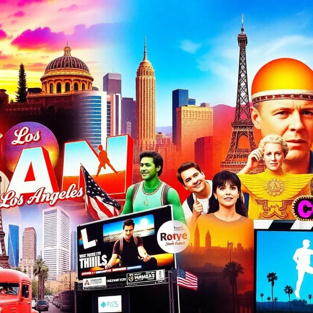 Collage of Los Angeles media portrayals featuring landmarks and cultural diversity.