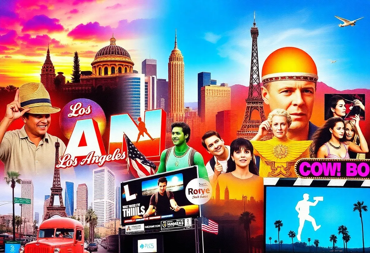 Collage of Los Angeles media portrayals featuring landmarks and cultural diversity.