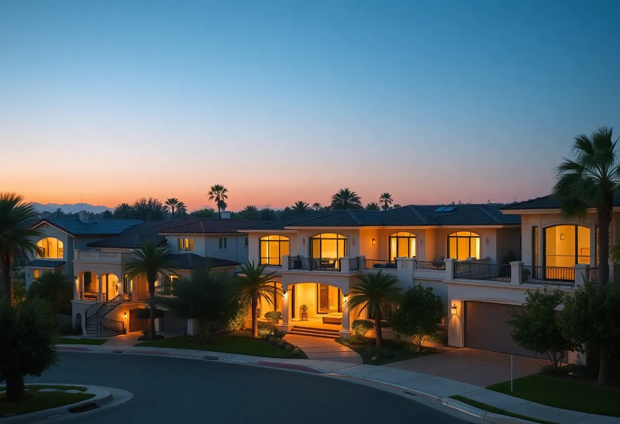 Upscale neighborhood in Los Angeles with luxury homes