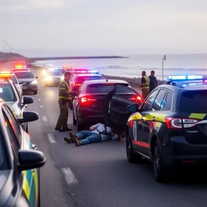 Police response at the scene of a car crash in Malibu