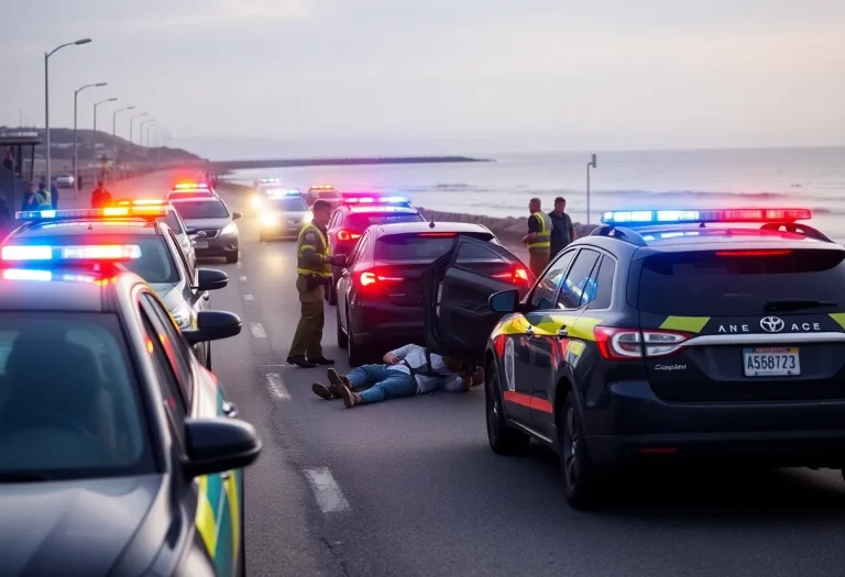 Police response at the scene of a car crash in Malibu