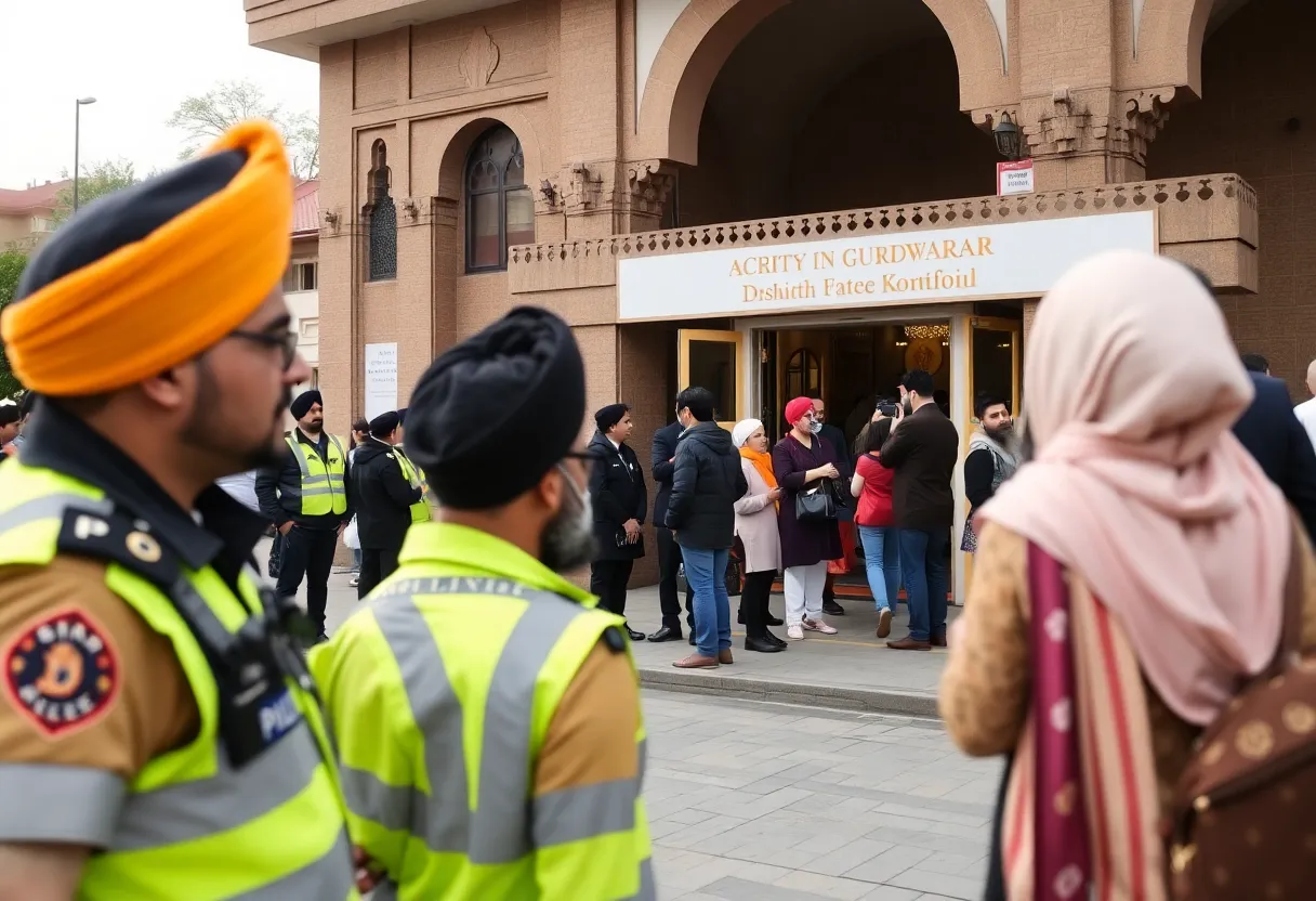 Community gathering outside a Sikh Gurdwara in North Hollywood