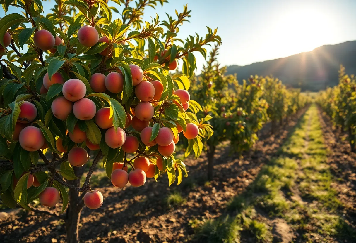 Peach orchard affected by climate change