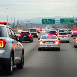Vehicles involved in a police chase on the freeway in Los Angeles