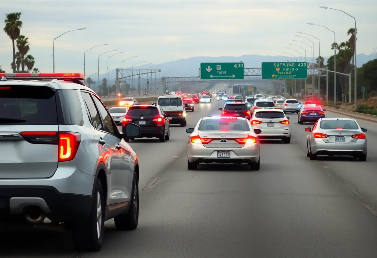Vehicles involved in a police chase on the freeway in Los Angeles