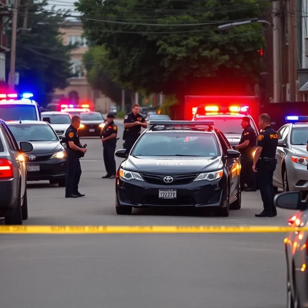 Police vehicles surround a Toyota Camry during a standoff