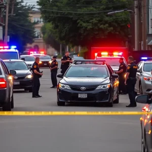 Police vehicles surround a Toyota Camry during a standoff