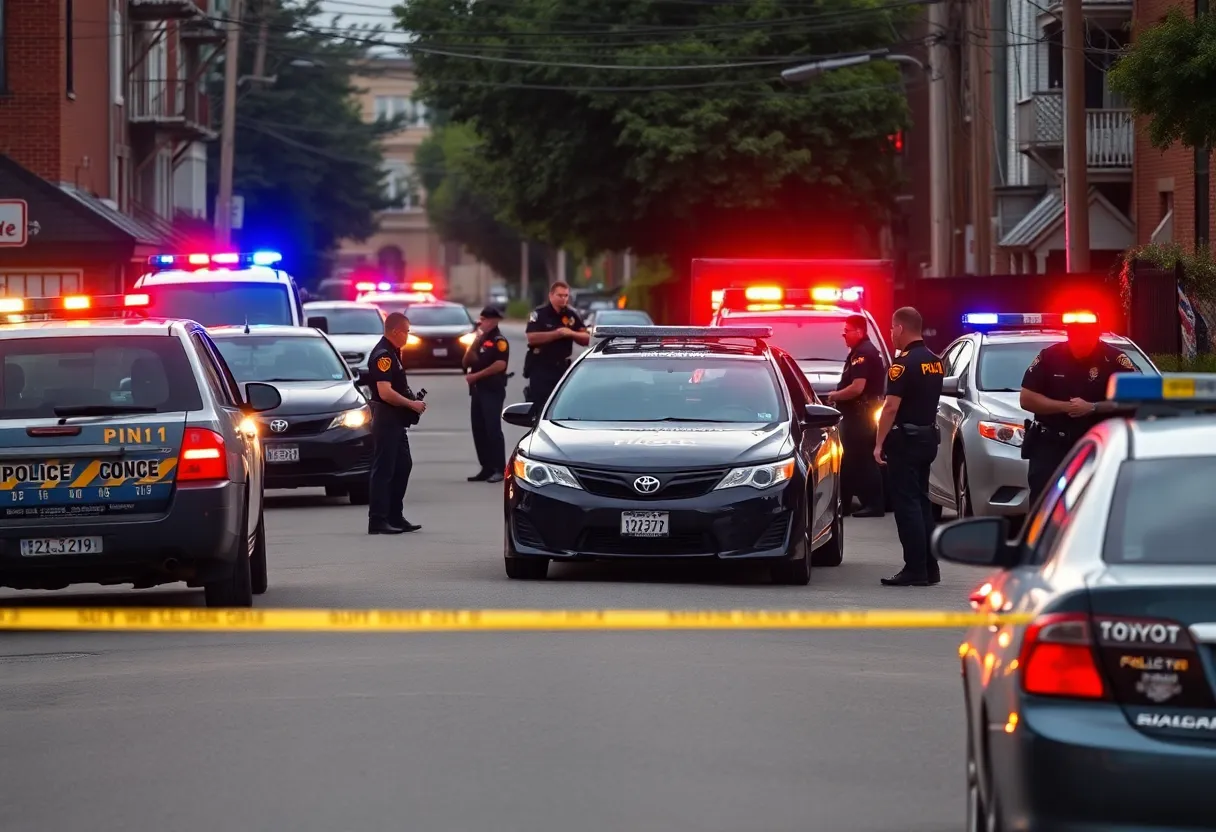 Police vehicles surround a Toyota Camry during a standoff