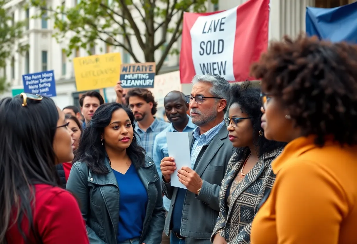 Meeting of diverse political advocates discussing inclusivity