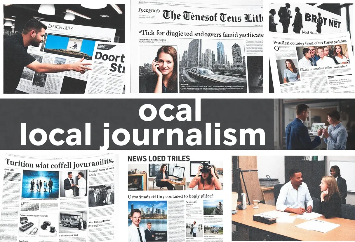 A visual representation of local journalism challenges due to funding cuts.