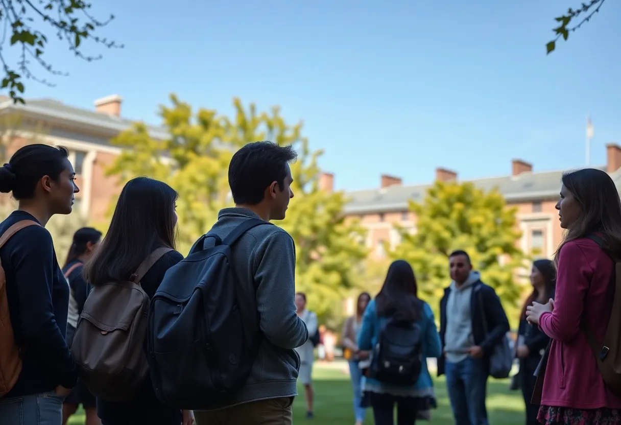 Students discussing concerns about research funding on UCLA campus