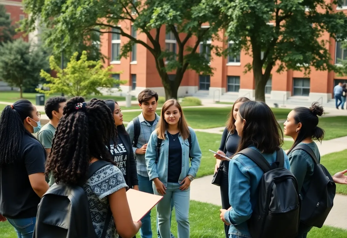 Students discussing social justice on UCLA campus