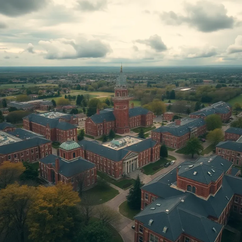 Aerial view of UCLA campus highlighting financial turmoil.