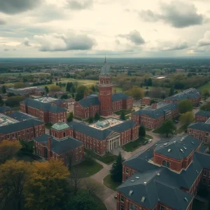 Aerial view of UCLA campus highlighting financial turmoil.