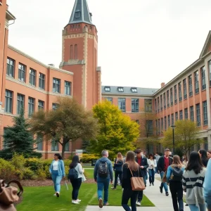 A vibrant view of the UCLA campus showing students engaged in various academic activities.