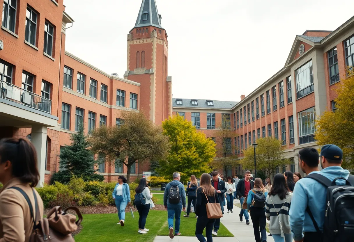 A vibrant view of the UCLA campus showing students engaged in various academic activities.