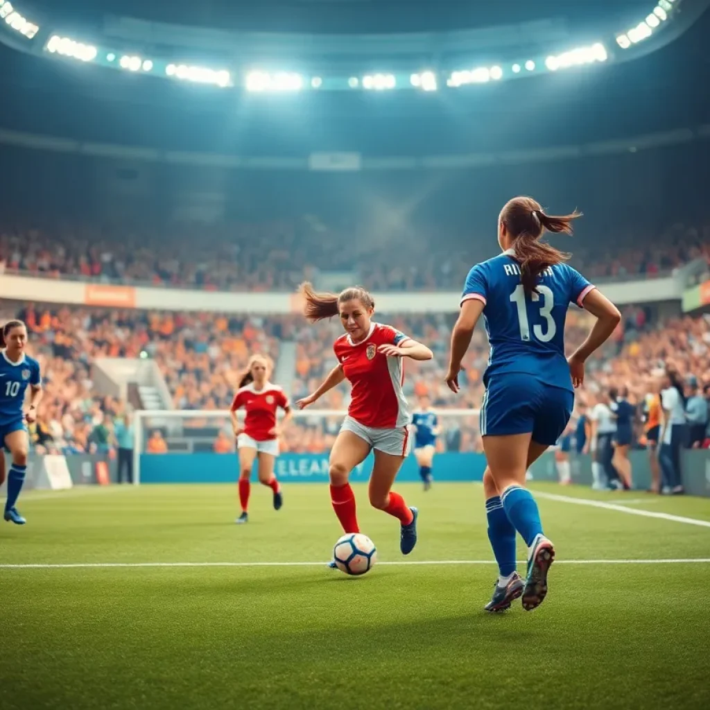 UCLA women's soccer players engaging in a match