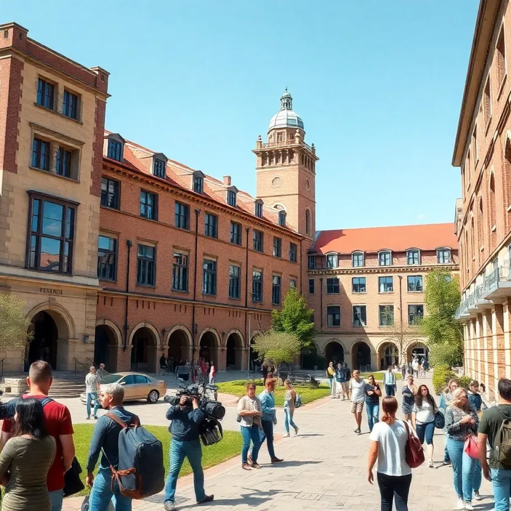 Campus of UNC School of the Arts showcasing students and film equipment