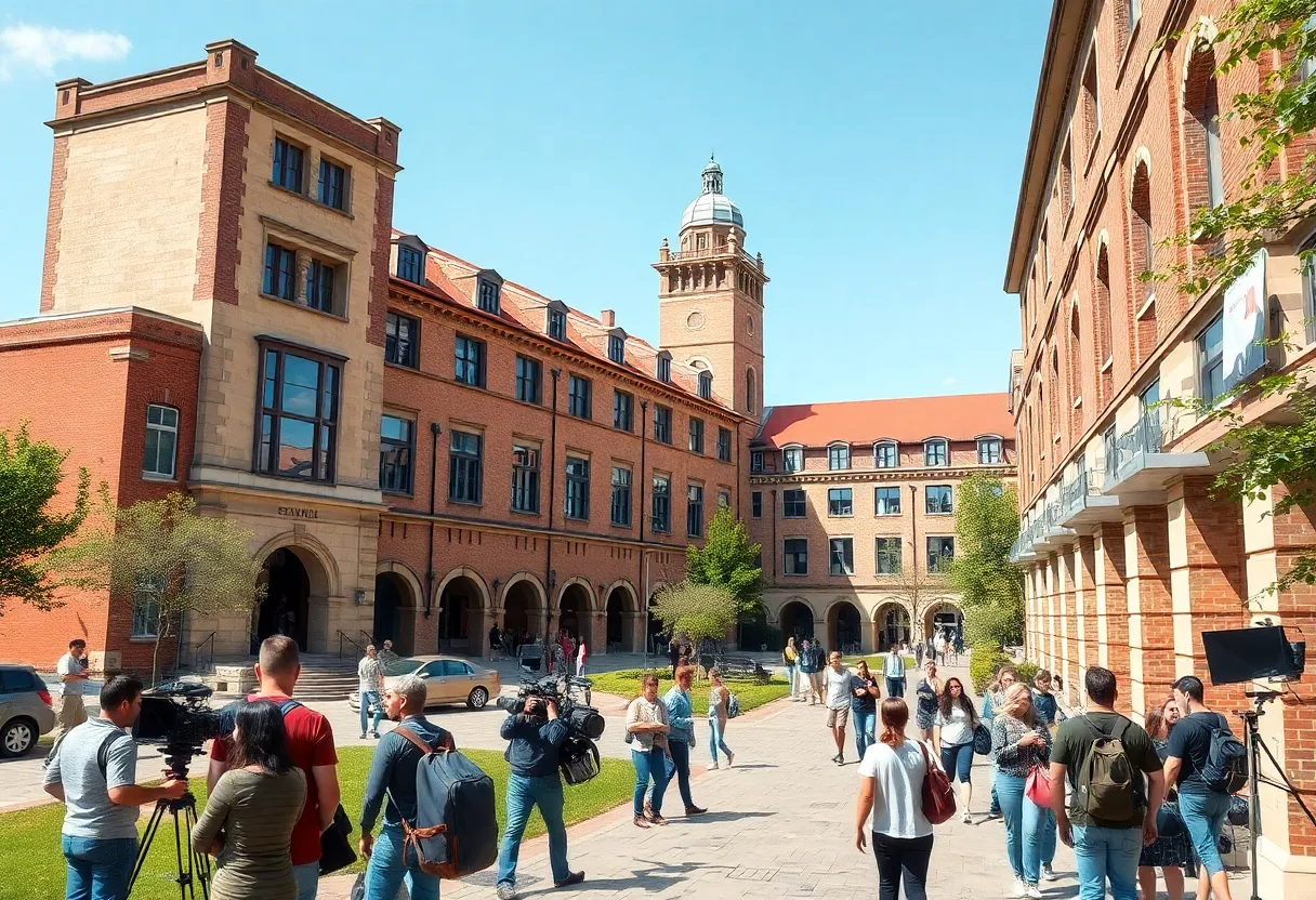 Campus of UNC School of the Arts showcasing students and film equipment