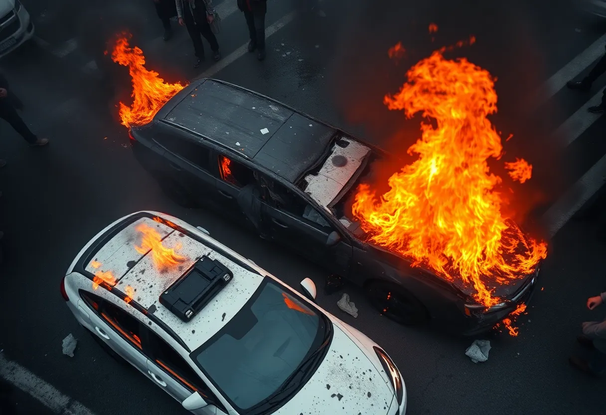 Burning Waymo vehicles during protests in Los Angeles