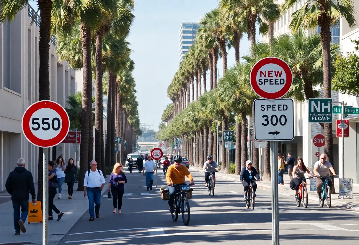New speed limit signs in West Hollywood indicating reduced speed limits