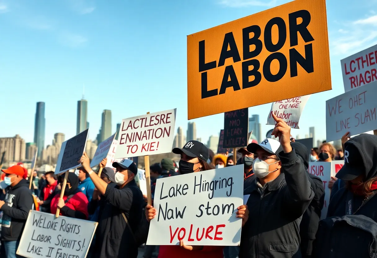 Protesters advocating for workers' rights on Labor Day