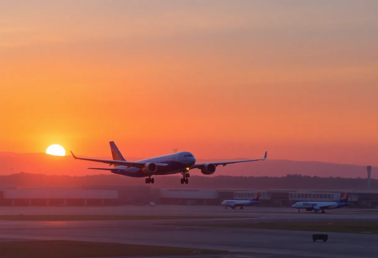 Airplane taking off at an airport