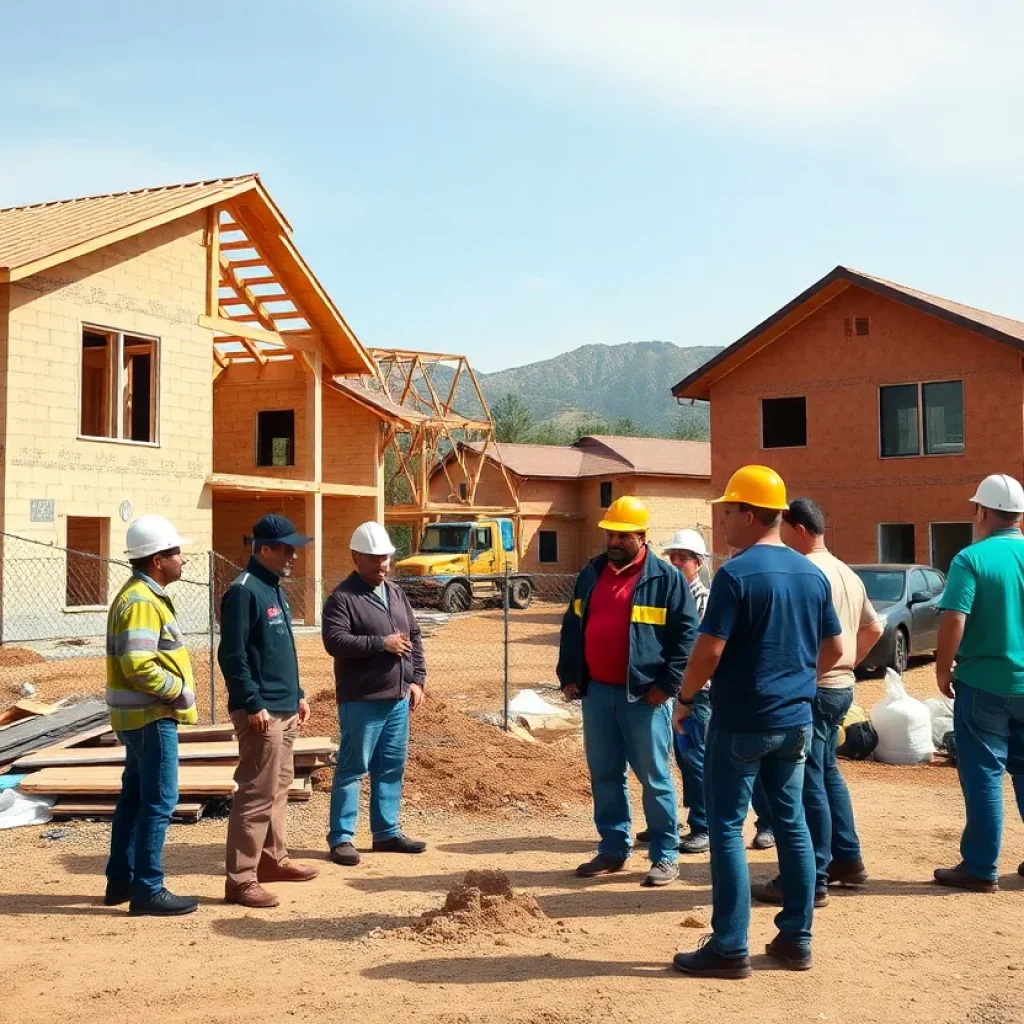 Construction site in Altadena with incomplete homes due to labor shortages