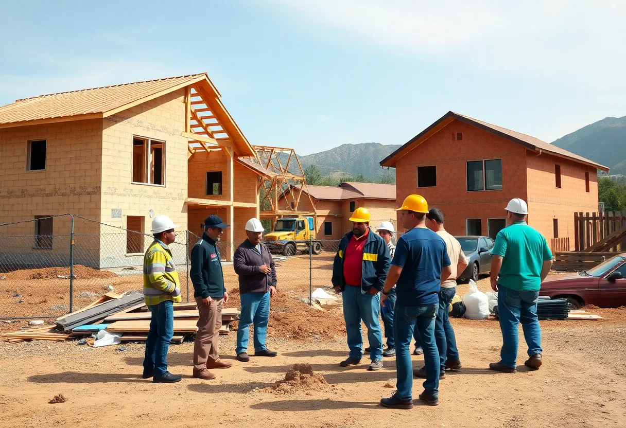 Construction site in Altadena with incomplete homes due to labor shortages