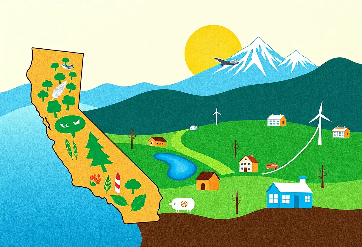 Illustration representing California's cap-and-trade climate policy with a focus on economic growth