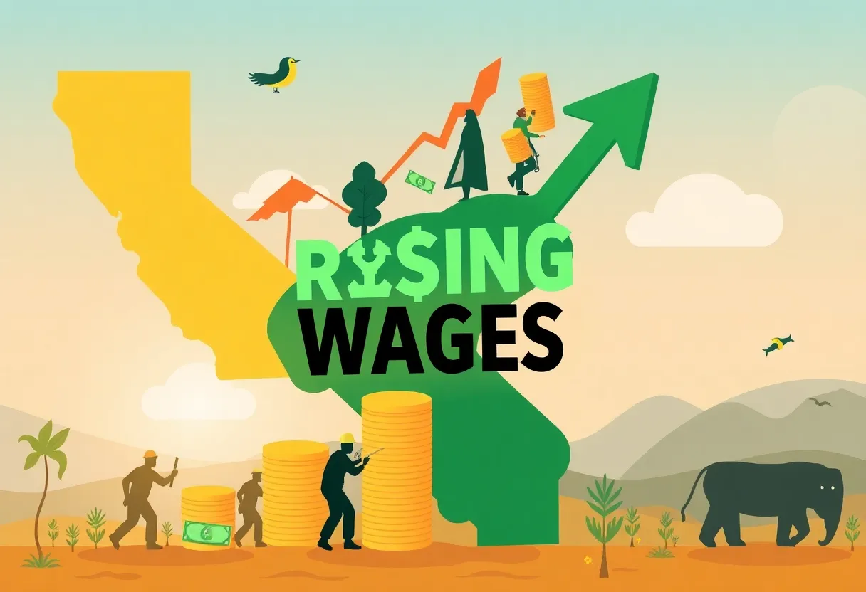 Illustration representing the increase of minimum wage in California