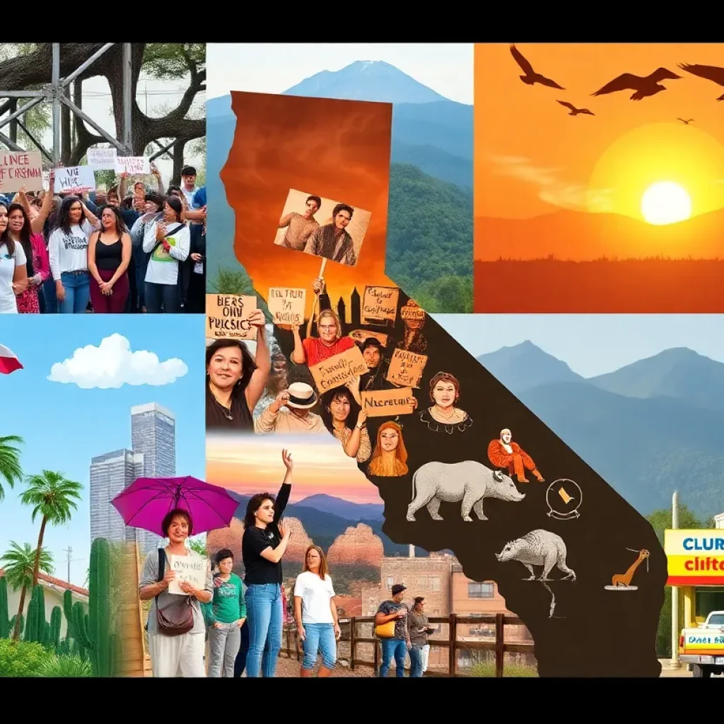 A vibrant collage of California's social and economic issues
