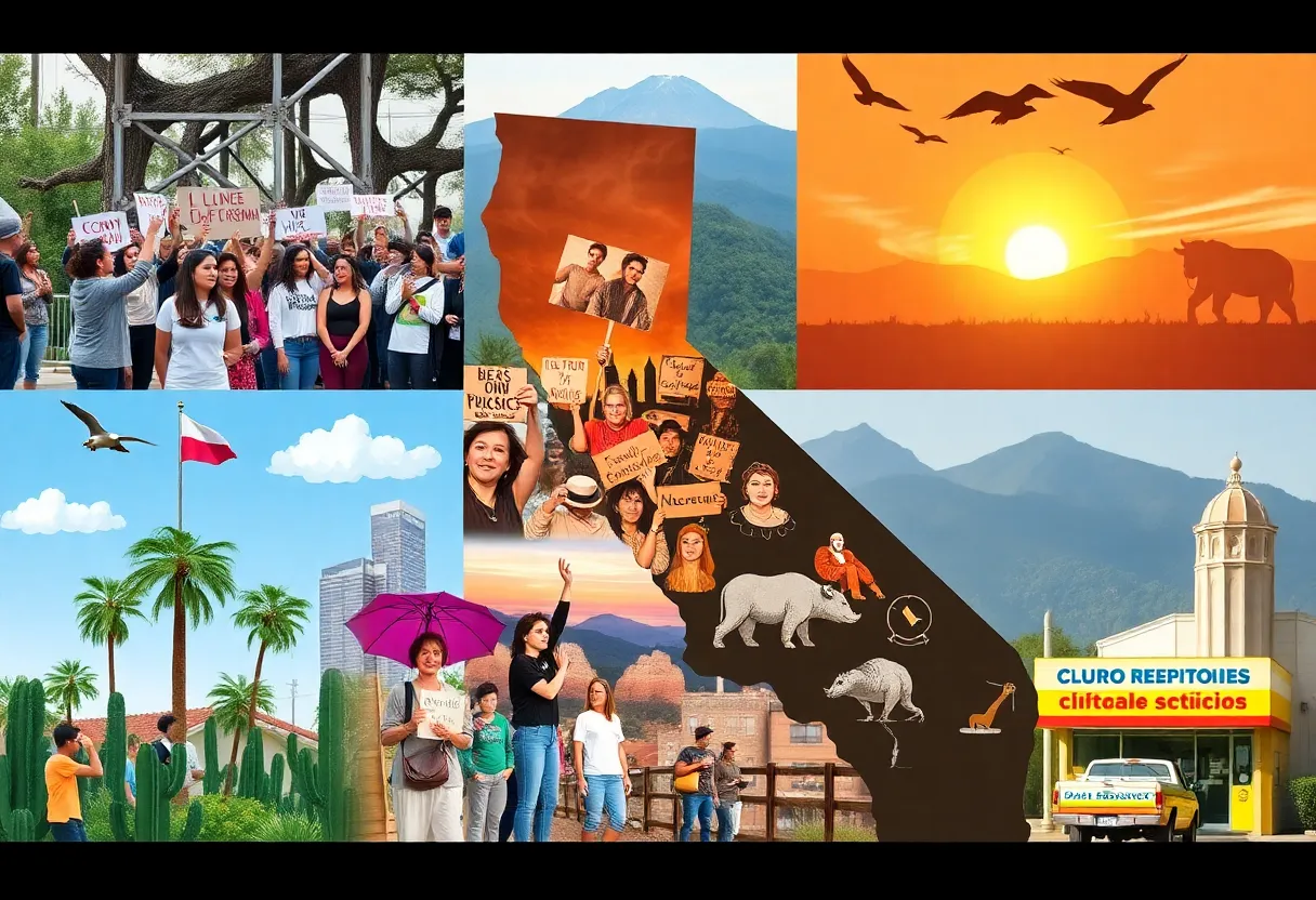 A vibrant collage of California's social and economic issues