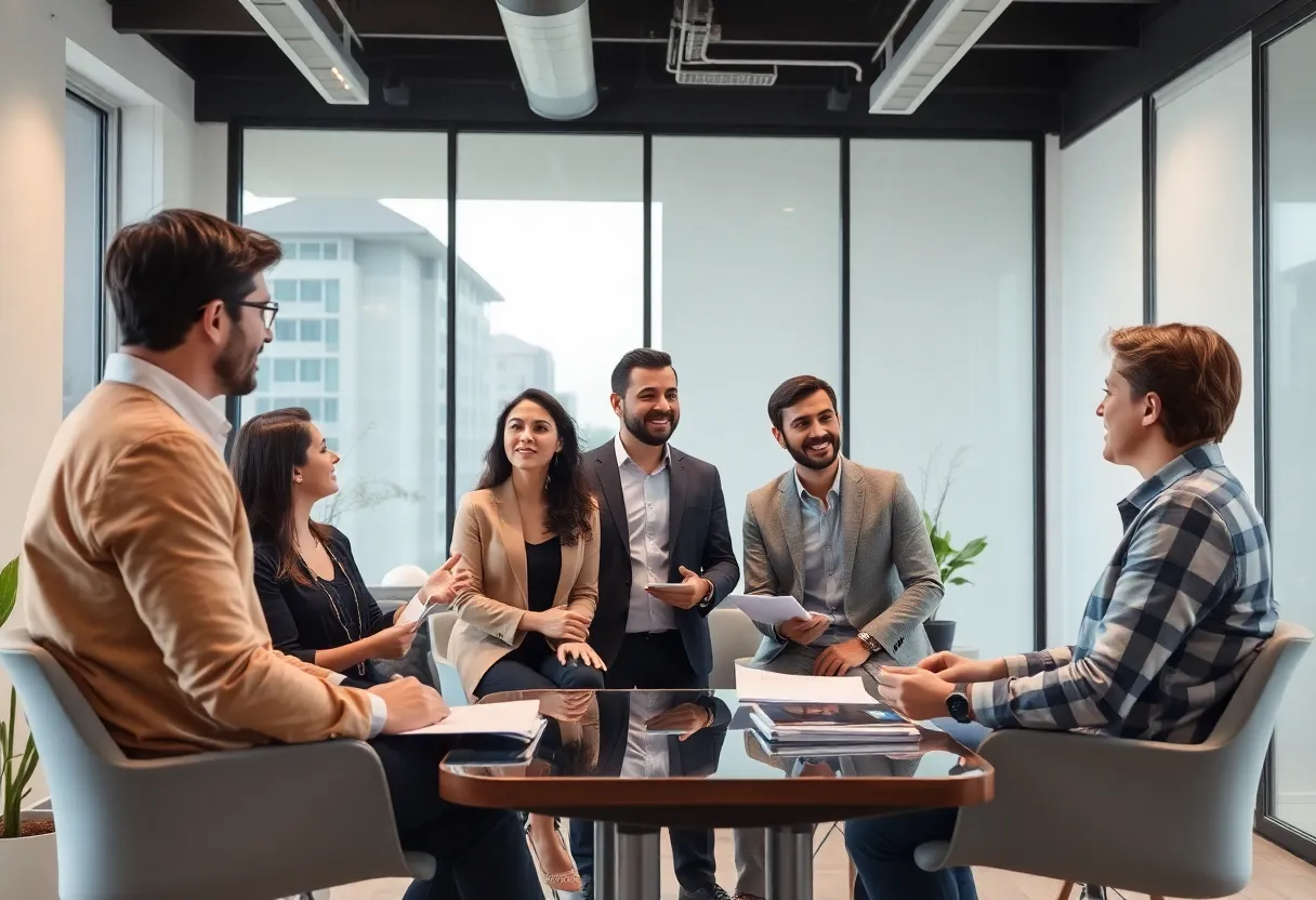 Real estate professionals collaborating in a Southern California office.
