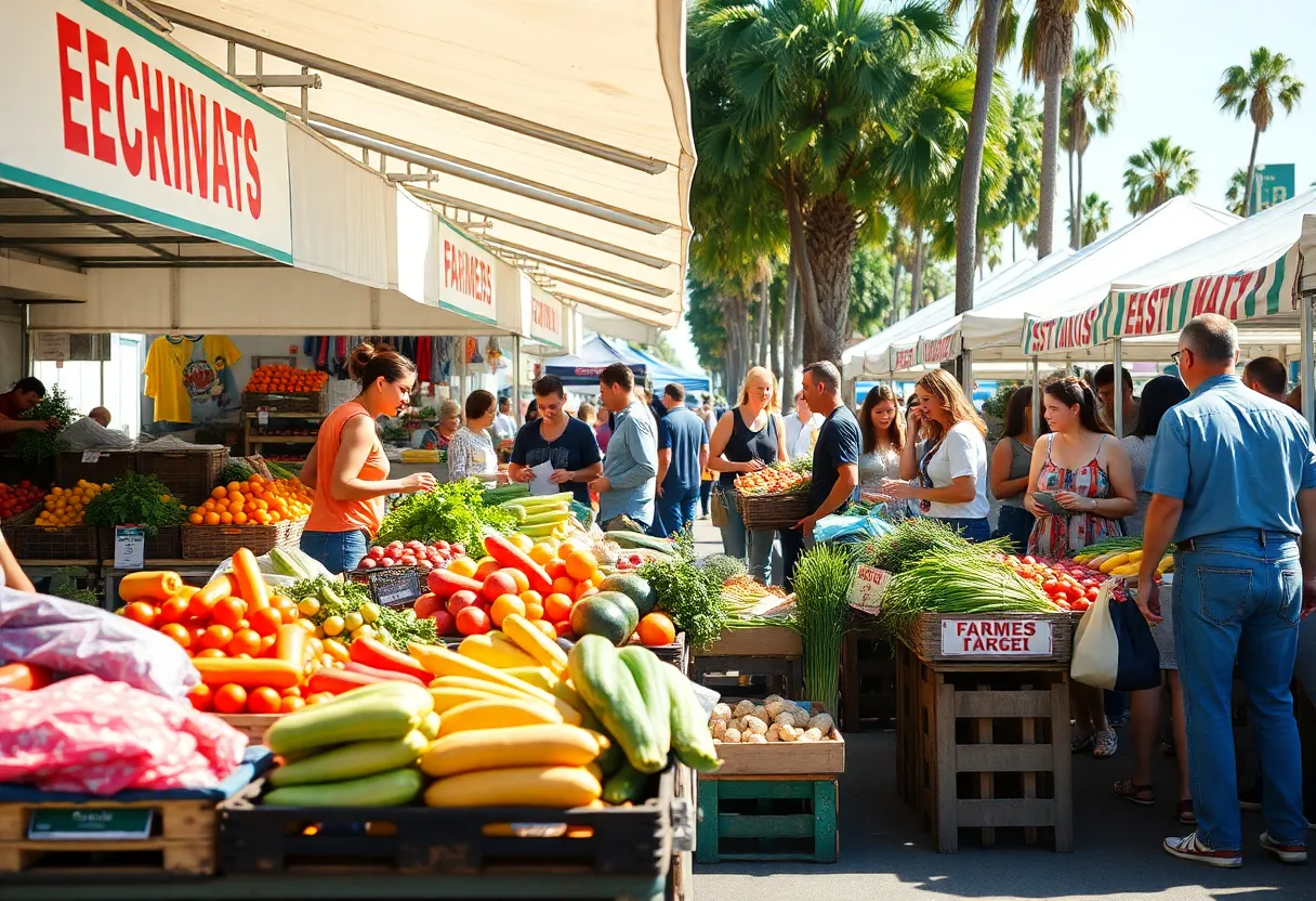 A vibrant farmers market in Los Angeles with fresh produce