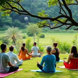 Participants in a meditation session at the Field of Awakening program