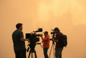 Film crew navigating challenges due to wildfires in Los Angeles.