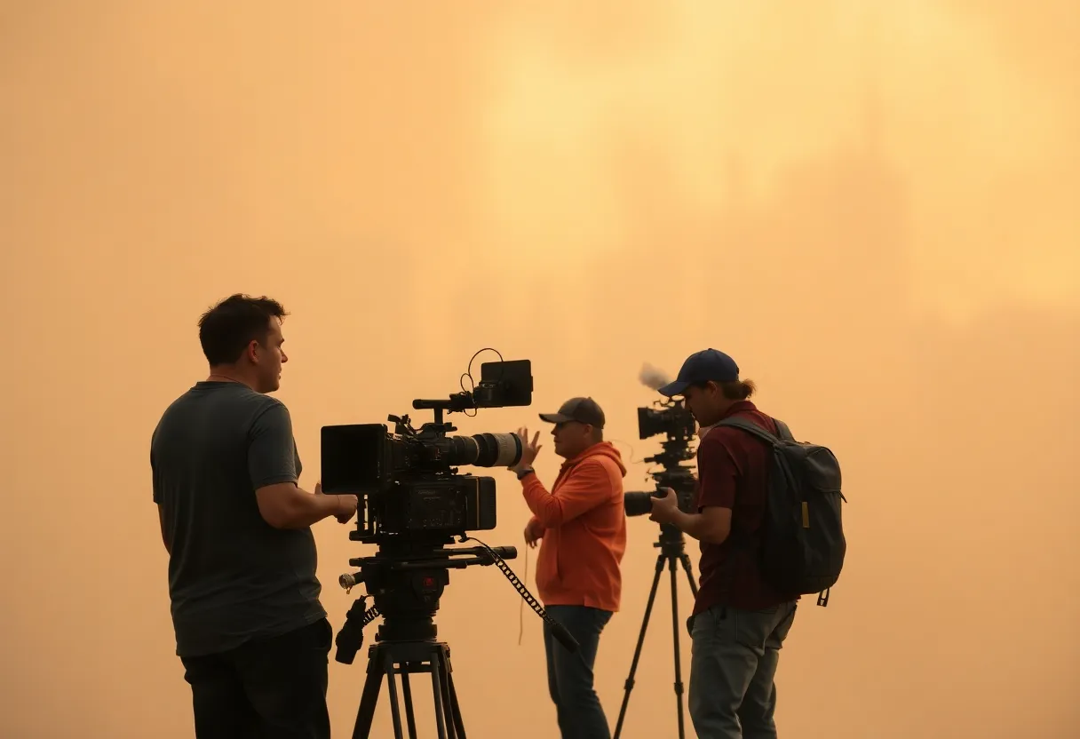 Film crew navigating challenges due to wildfires in Los Angeles.