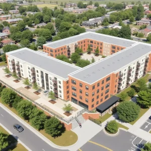 Artist's impression of the affordable housing redevelopment project at General Hospital in Los Angeles